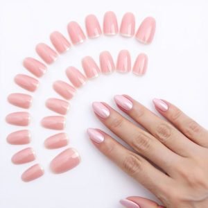 Light Pink French Tip Press-On Nails – Short Almond (30 Pcs, 15 Sizes)