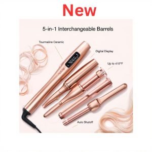 NuMe Lustrum 5-in-1 Tourmaline Ceramic Curling Wand Set – Interchangeable Barrels, Digital Display, Automatic Shutoff (nume 5)