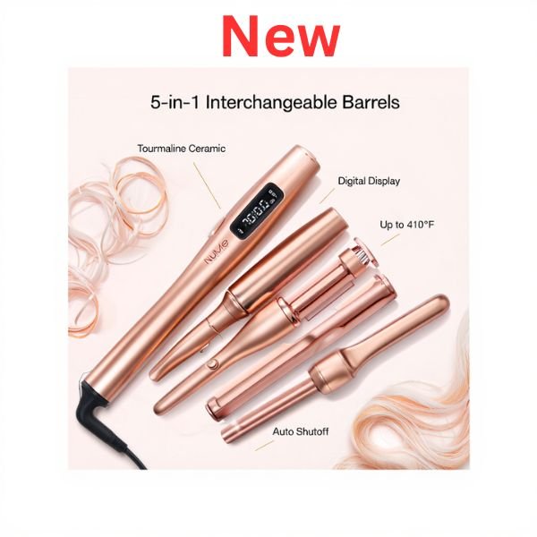 NuMe Lustrum 5-in-1 Tourmaline Ceramic Curling Wand Set – Interchangeable Barrels, Digital Display, Automatic Shutoff (nume 5)