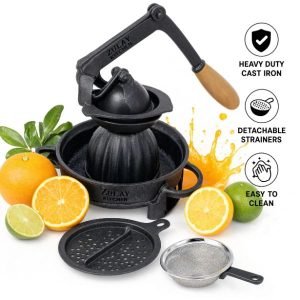 Zulay Kitchen Cast Iron Juicer - Heavy Duty Manual Juicer with Detachable Strainers for Easy Cleaning, Orange Juice Press for Citrus Fruits, Perfect for Bartenders, Juice Lovers & Health Enthusiasts