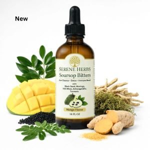 Serene Herbs Soursop Bitters Liquid with Soursop Leaves (Mango) – Gut Cleanse & Immune Boost, 16 fl oz