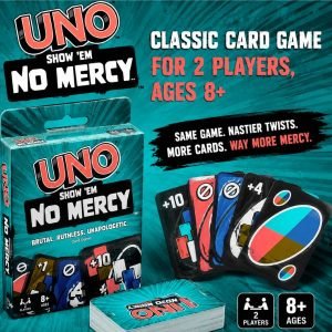 Mattel Games UNO Show ‘em No Mercy Card Game for Kids, Adults & Family Parties & Travel with Extra Cards, Special Rules & Tougher Penalties